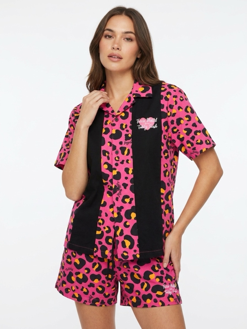 Trixie Mattel Teddy Fresh Leopard Button Up Shirt Shorts Set Pink XS S